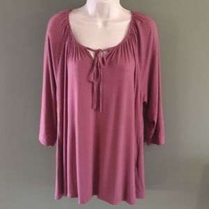 NWT Edista Los Angeles Rayon Wide Scoop Neck Peasant Blouse with Tie Sz 1X